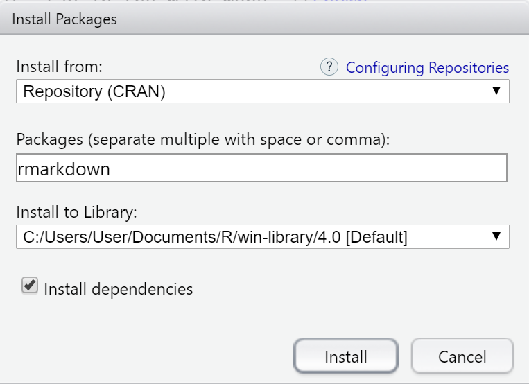 install packages from menu bar