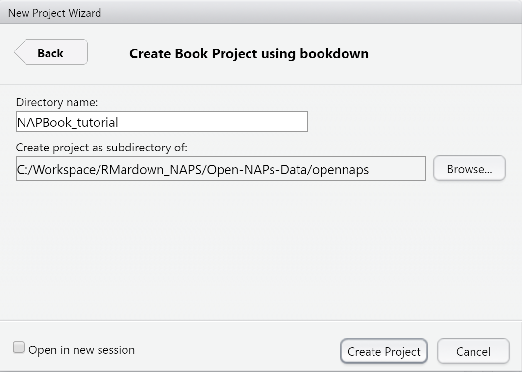 Create Bookdown project…